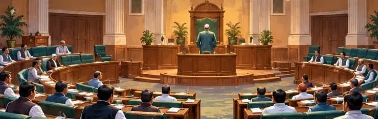 The Bihar Vidhan Sabha chamber with members seated in a semicircle and the Governor addressing the house from the dais