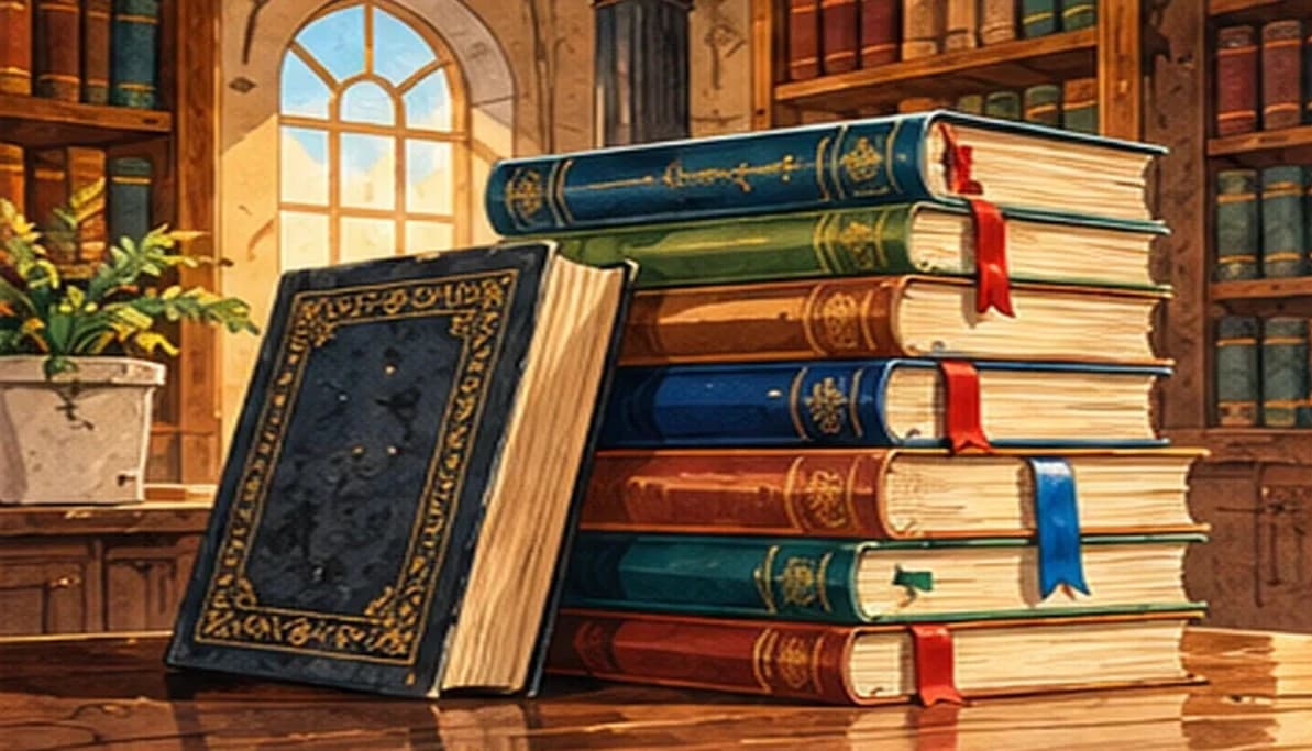 A tall stack of bound amendment volumes beside the original constitution, with bookmarks marking key amendments